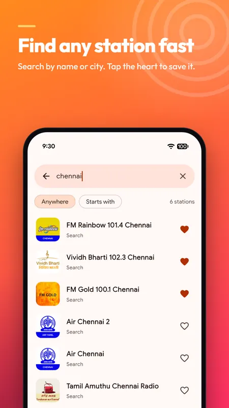 Search stations by name or city