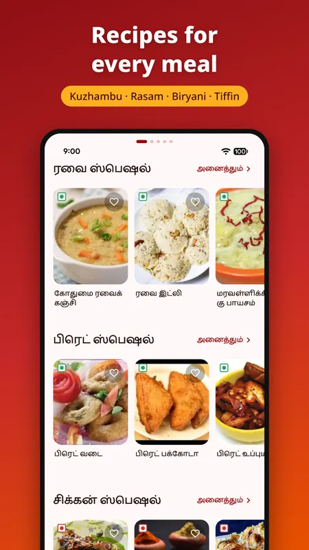 Recipes grouped by meal